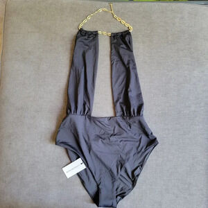 Weworewhat Women's Necklace Black One-piece Bathing Suit Size Medium